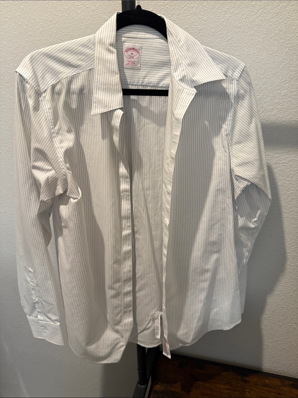 Brooks Brothers White Shirt with Thin Light Blue Stripes